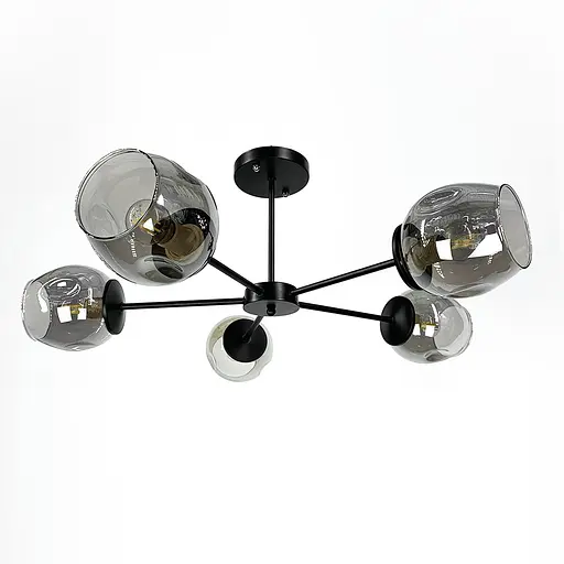 Сучасна стельова люстра в чорному корпусі на 5 плафонів Line.F 91069/5 BK - фото 1