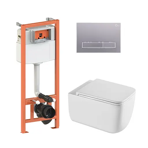 Подвесной унитаз Qtap Gemini Ultra Quiet + инсталляция Qtap Nest 4 в 1 (линейная клавиша Satin), Белый - фото 1