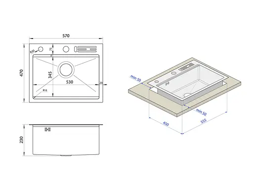 Кухонна мийка накладна з нержавіючої сталі 1.5 мм кухонна станція Nett NS-5747, Нержавіюча сталь - фото 11