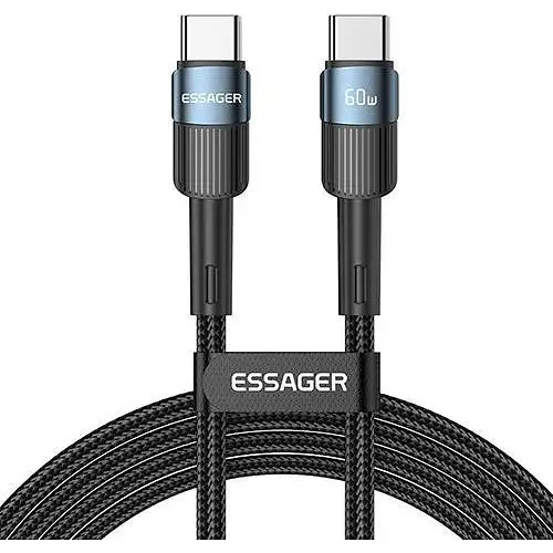 Кабель Essager USB Type-C to Type-C 100W швидка зарядка 20V 5A 1.2 м синій