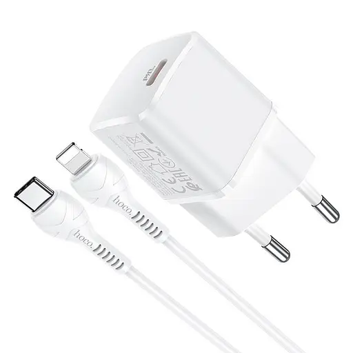 Адаптер сетевой HOCO Type-C to Lightning Cable Starter N10 набор с белым кабелем - фото 1