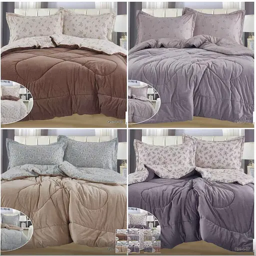 Постільна білизна Laura Grand 4 сезони QM-4-02 комбінована - зимова велюр євро комплект Сірий - фото 2