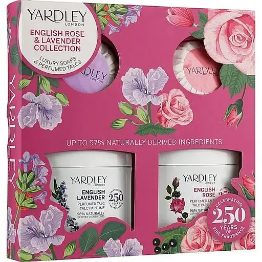 Набор для женщин Yardley London English Lavender & English Rose: парфюмированный тальк, 2 шт. по 50 г + мыло, 2 шт. по 50 г - фото 1