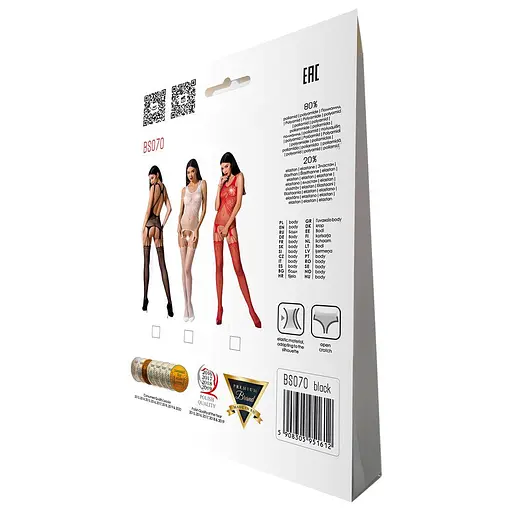 Бодистокинг Passion BS070 комбинезон имитация чулок и ажурного топа S/M/L red - фото 6