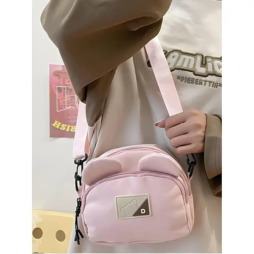 Детская сумка кросс-боди с ушками в корейском стиле 19х16х7 см розовая (25-571) - фото 2