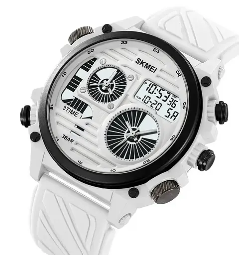 Годинник чоловічий наручний спортивний Skmei 2202 (Білий силіконовий ремінець) - фото 3