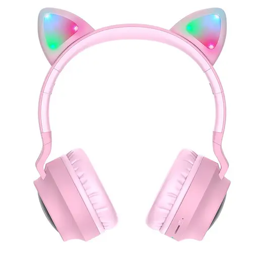 Навушники бездротові Hoco W27 Cat Ear накладні з вушками та LED підсвічуванням рожевий - фото 3