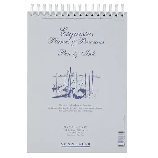 Блокнот на спирали для эскизов ручкой и чернилами Sennelier, 100 листов, 100 г/м, 21х29,7 см