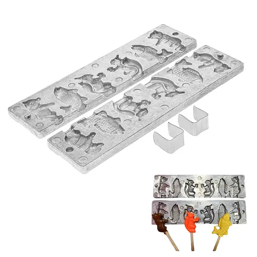 Алюминиевая форма для изготовления леденцов и конфет "Мишка, Рыбка, Белочка" на 6 конфет, ХЕАЗ Серебристый 85993 - фото 1