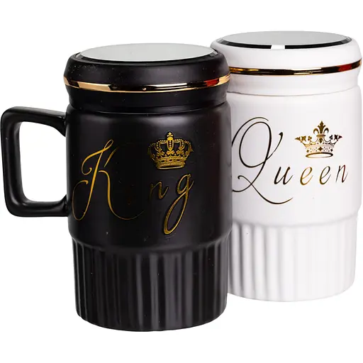 Парные чашки фарфоровые King & Queen 450 мл с крышкой FM-26