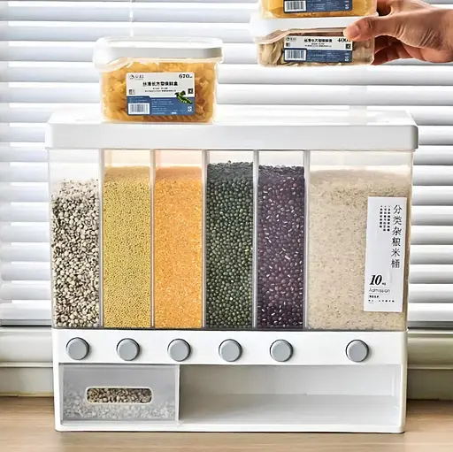 Органайзер для сипучих продуктів Assorted grain rice bucket JC-2170 Диспенсер для круп 6 секцій - фото 2