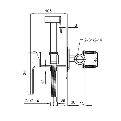 Гігієнічний душ прихованого монтажу Koer KB-23009-01 KR3510, Хром - фото 2
