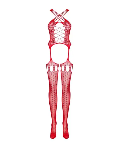 Бодистокинг Obsessive Bodystocking G313 red шнуровка геометрический декор S/M/L - фото 5