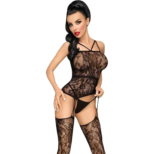 Бодістокінг Penthouse Magical Mistress Black відкритий доступ квітковий декор імітація панчох XL