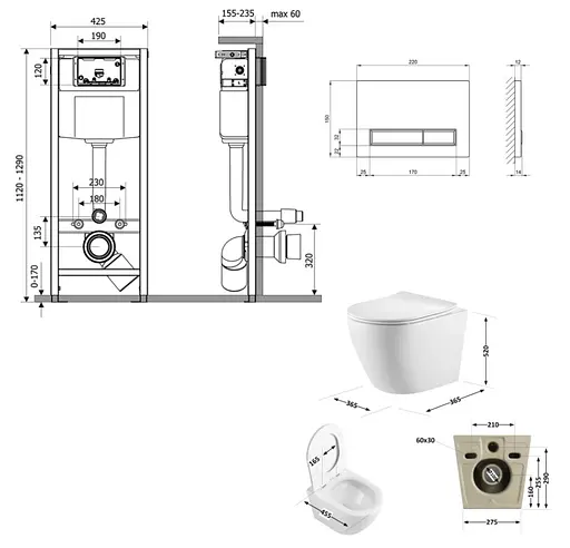 Набір Q-tap Nest 4 в 1 підвісний унітаз Robin Ultra Quiet 520x365x365 + комплект інсталяції QT13332381AW47503 - фото 8