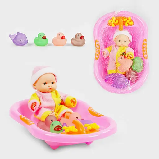 Пупс з ванною YD 181, 4 пищалки, в сітці (6985536240837) - фото 2