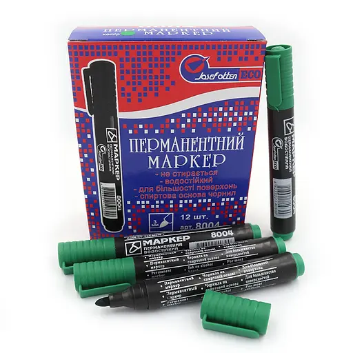 Маркер перманентний Josef Otten ECO, зелений, круглий наконечник, 12 шт. в упаковці