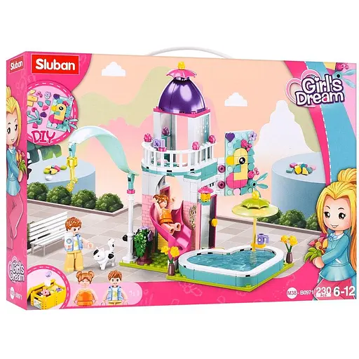Конструктор Sluban M38-B0971 — Домик с игровым майданчиком и бассейном, 230 деталей, фигурки, разноцветный - фото 2
