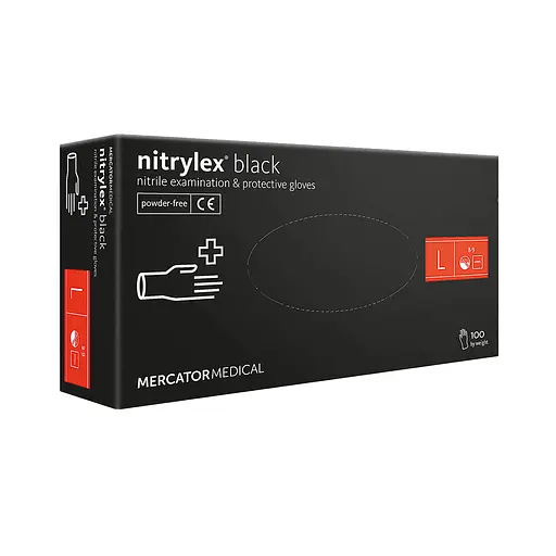 Рукавички Меркатор Медікаль Nitrilex Basic   нітрилові оглядові нестерильні неприпудрені чорні 100шт/уп L 