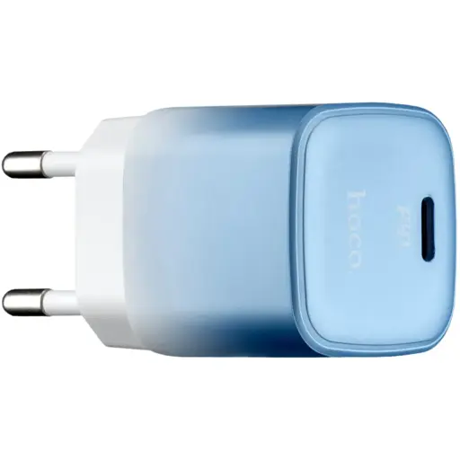 Адаптер зарядний - блок живлення Hoco C101A single port PD20W charger біло-синій - фото 1
