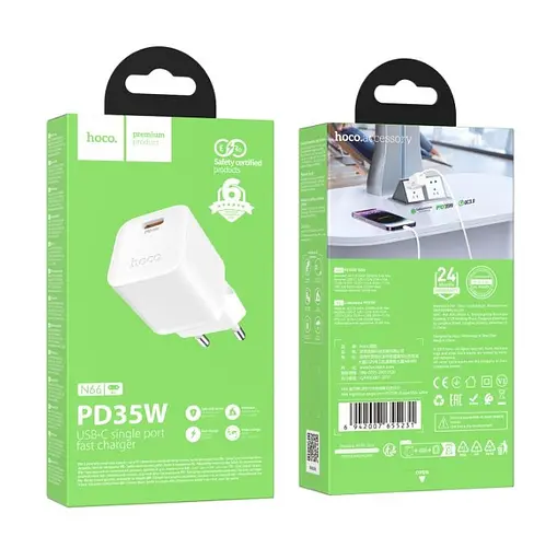 Мережевий зарядний пристрій Hoco N66 Ingenious single port PD35W charger(EU) Білий - фото 2