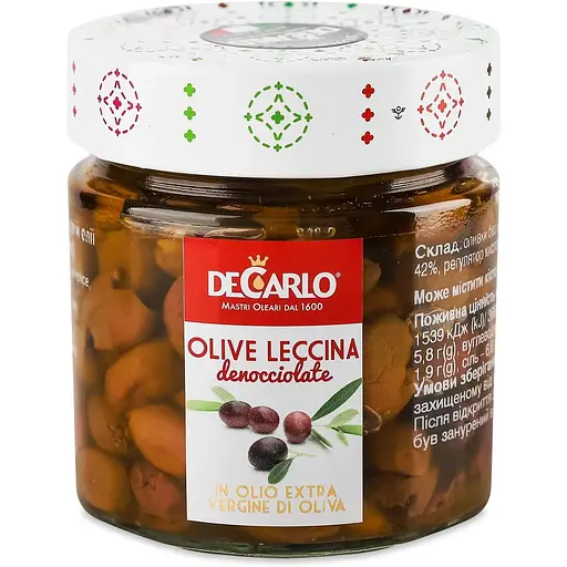 Оливки DeCarlo Leccina По-пулийски без косточки 200 г