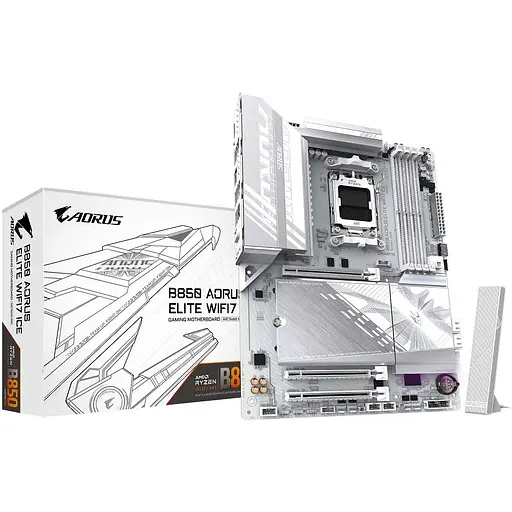 Материнська плата Gigabyte AM5 B850 Aorus Elite WIFI7 ICE, B850, 4xDDR5, Int.Video (CPU), 4xSATA3, 3xM.2, 1xPCI-E 5.0 x16, 2xPCI-E 3.0 x16, Realtek 7.1, Realtek 2.5GbE, WiFi 7, Bluetooth 5.4, 10xUSB 3.2 / 8xUSB 2.0, HDMI/DP, ATX - фото 2