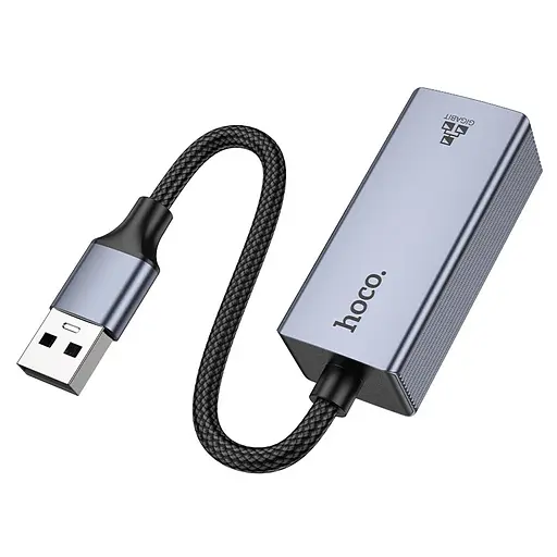 Інтернет адаптер Hoco UA37 1000 Mbps (USB to RJ45) Metal gray - фото 6