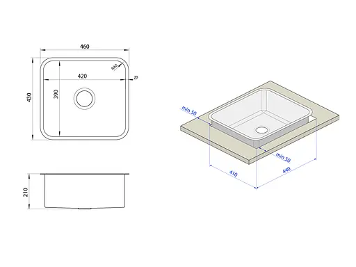 Чорна мийка для кухні з нержавійки 45 см в стільницю Nett NB-4643 - фото 8