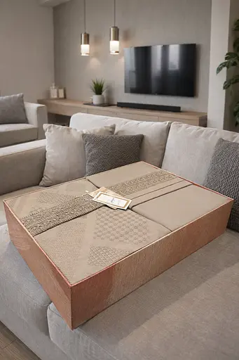 Комплект постельного белья евро 200×220 см с покрывалом сатин темно-бежевый TC303376224 - фото 2