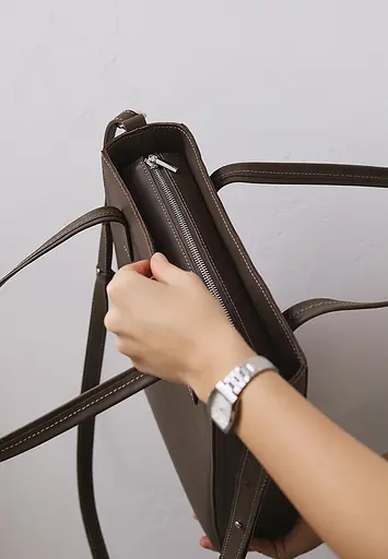 Шкіряний шоппер Nancy темно-бежевий - фото 5