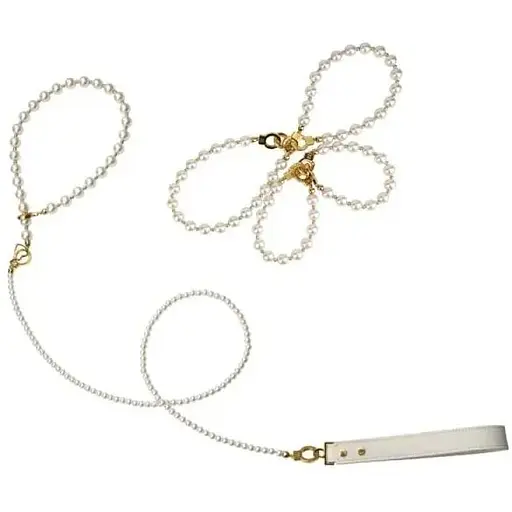 Жемчужный ошейник с поводком и наручниками Lockink Pearl Bondage & RestRaint Set