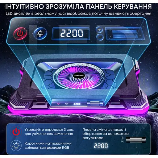 Охлаждающая подставка для ноутбука до 19 дюймов GamePro GPCP-950 1xfans - фото 13