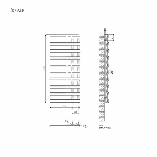 Рушникосушка дизайнерська Ideale Emma 11 10/500 біла, Білий - фото 3