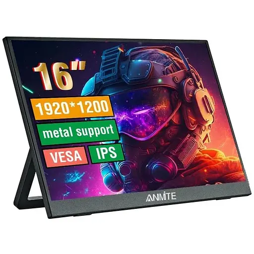Монітор 16" Anmite A160W03T сенсорний WLED, IPS, 1920x1200 (16:10), 3 мс, 60 Гц, 280 кд/м², 1000:1, 178°/178°, 2хType-C чорний - фото 1