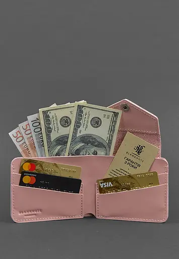 Кожаный портмоне 4.2 на кнопке розовое - фото 3