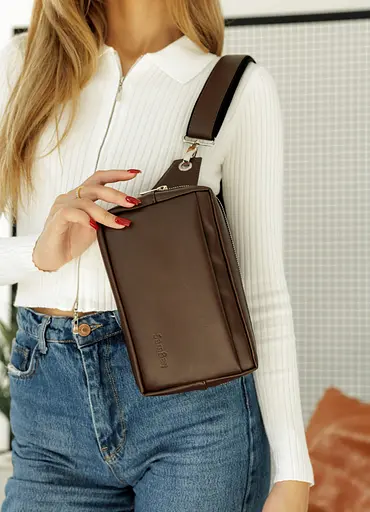 Женская сумка бананка Sambag HARVI шоколадная 24 × 16 × 6 см (88213020) - фото 5