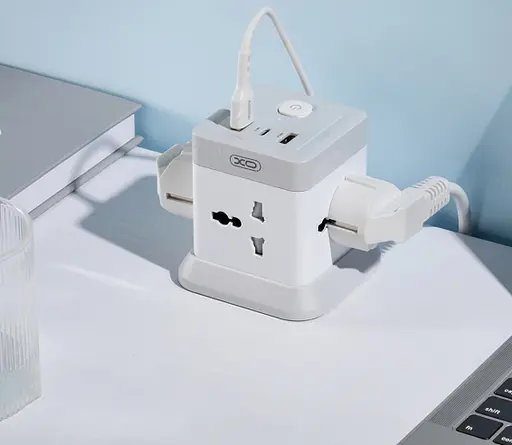 Сетевой удлинитель XO WL20 20W Square 4 розетки + 3 порта (2 USB-A 1 Type-C) кабель 2 метра - фото 4