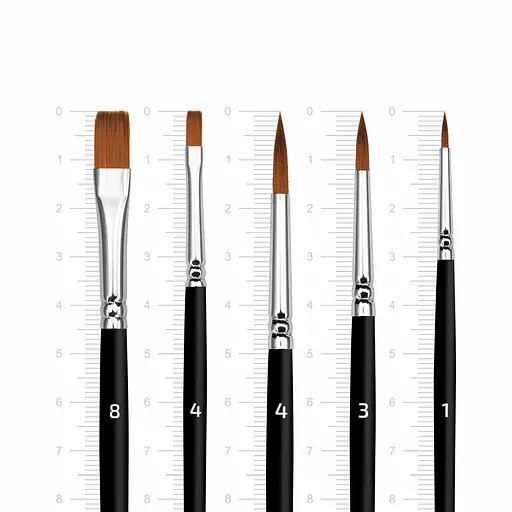 Набір пензлів №4 синтетика 5 шт кругла (№1,3,4) плоска (№ 4,8) коротка ручка Arteo - фото 6