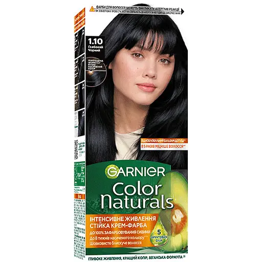 Устойчивая крем-краска для волос Garnier Color Naturals оттенок 1.10 черный уголь интенсивное питание 112 мл