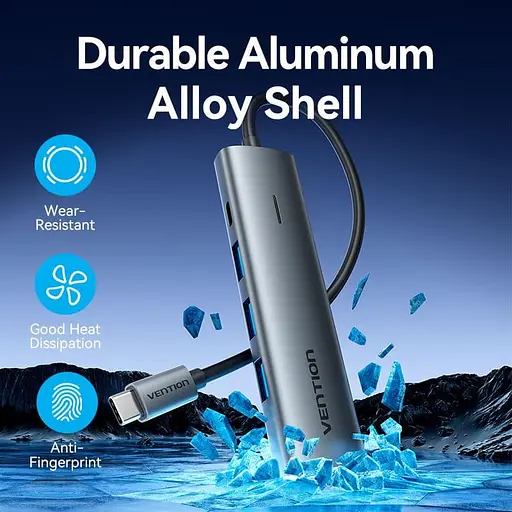 USB-хаб Vention USB 3.0 Type-C — 4xUSB 3.0/1xUSB-C, 5 Гбит/с, черный (TGZHB) - фото 3