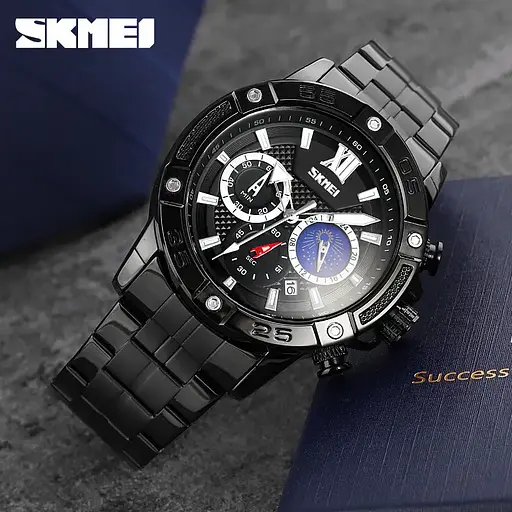 Чоловічий класичний годинник на браслеті Skmei 9235 (Чорний) - фото 3