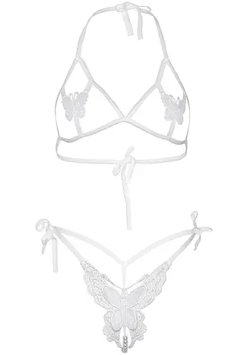 Комплект Leg Avenue Open cup bra and pearl panty White - фото 5
