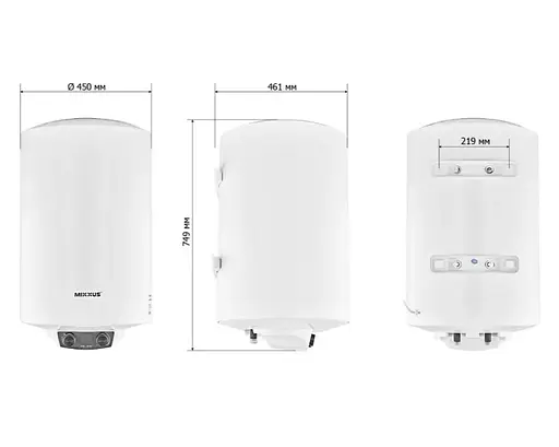 Водонагреватель Mixxus EWH-08080 ROUND DRY 80 л, 2 кВт, сухой ТЭН, вертикальный, цилиндрический, белый (WH0609) - фото 2