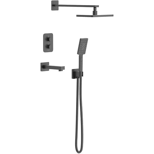 Душевая система скрытого монтажа с термостатом и изливом Imprese Bilovec верхний душ 260x188 мм ABS black matt t04800910STC, Черный матовый - фото 1