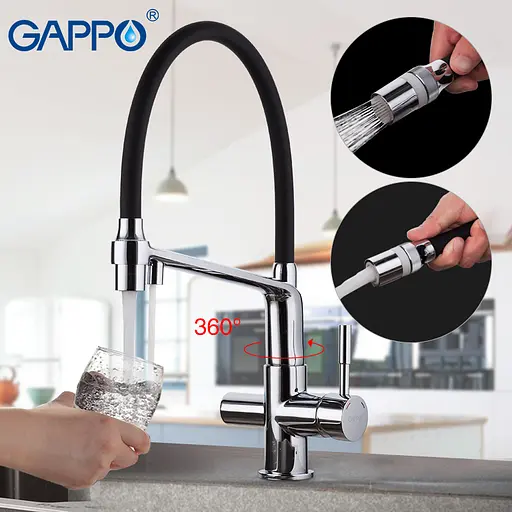 Смеситель для кухни с подключением фильтра черный/хром шпилька Ø35 Gappo 1/8 G4398-7 Черный матовый - фото 4