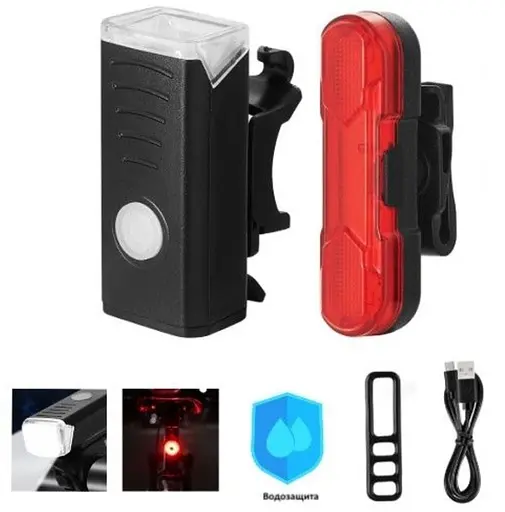 Вело набор фара с задним габаритом мигалкой Bike HY025 велосипедный аккумуляторный фонарь на велосипед 5SMD - фото 2