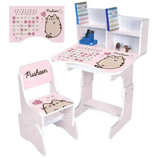 Дитяча парта Bambi N 2071-17-7A Пушин рожевий з англ.+ укр. абеткою та стільчиком сакура
