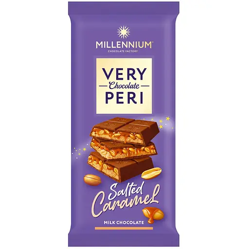 Шоколад Millennium Very Peri молочный с начинкой, целым и измельченным арахисом в карамели 105г - фото 1