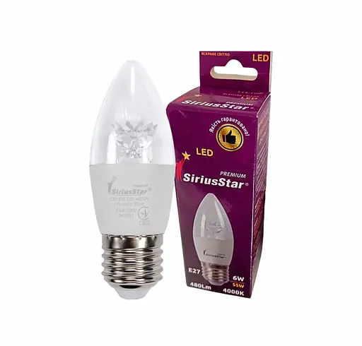 Світлодіодна лампа SIRIUSSTAR 3300 СA37 crystal 6W-4000K-E27